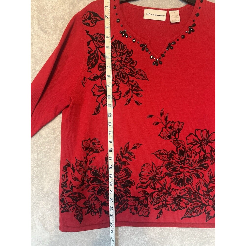 Alfred Dunner Red Black Floral Sweater Top Women's Med Classy Sharp Elevated
